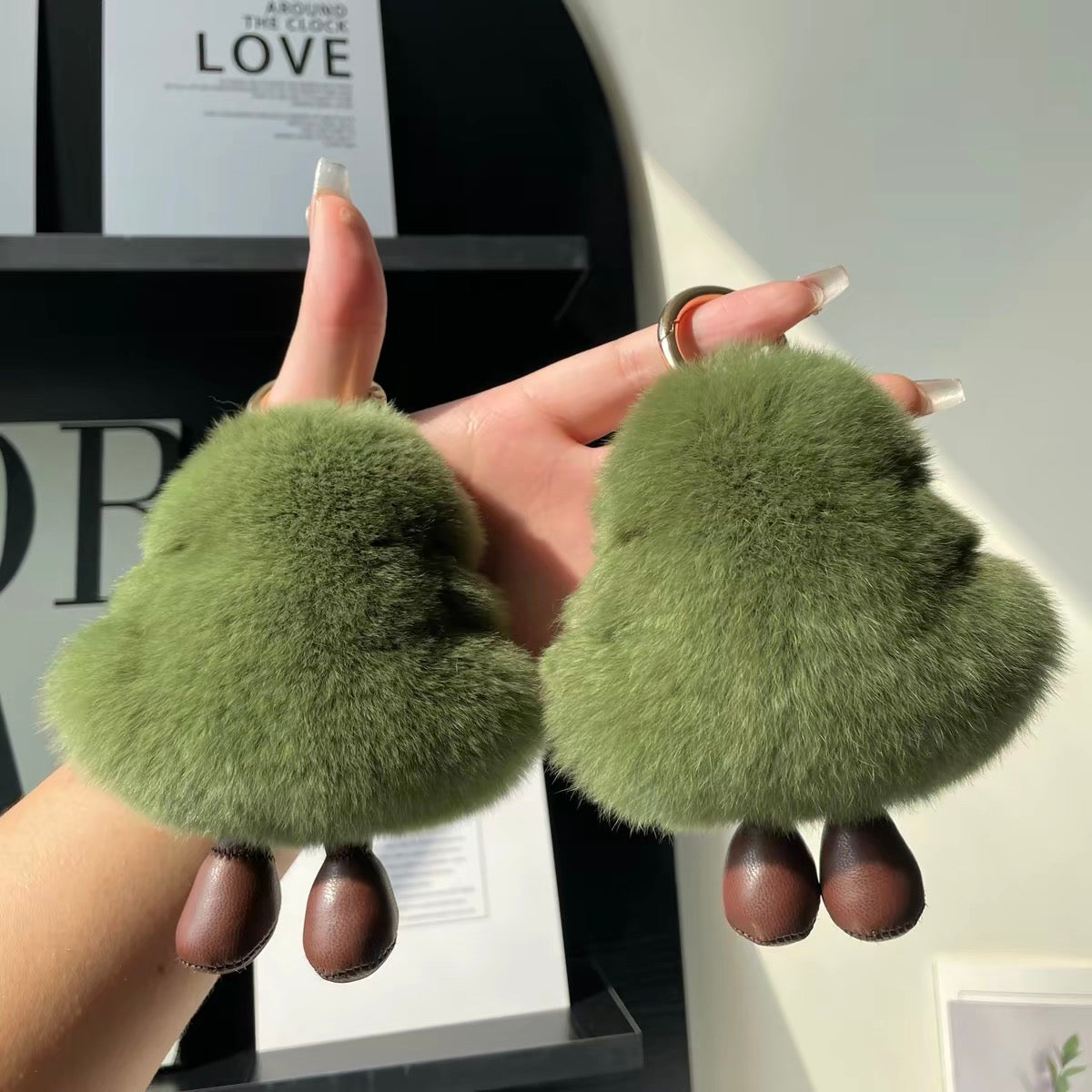 Fluffy Green Bird Bag Charm, Soft Little Plush Pal