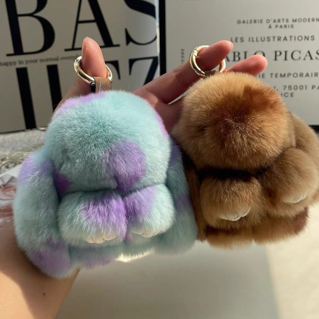 Fluffy Bunny Bag Charm, Soft Plush Keychain Pal