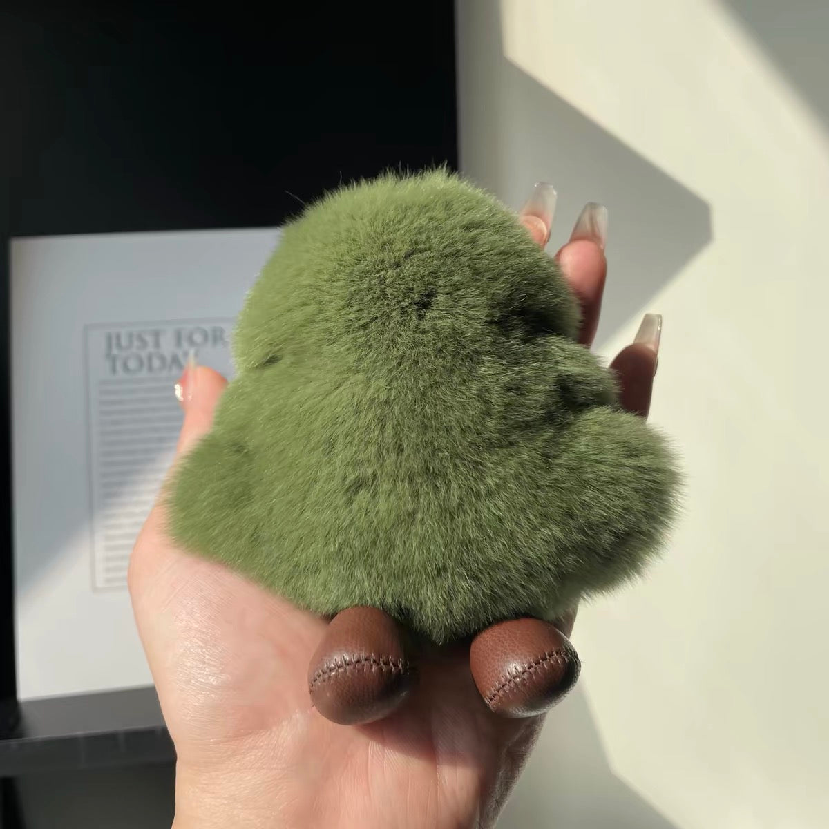 Fluffy Green Bird Bag Charm, Soft Little Plush Pal