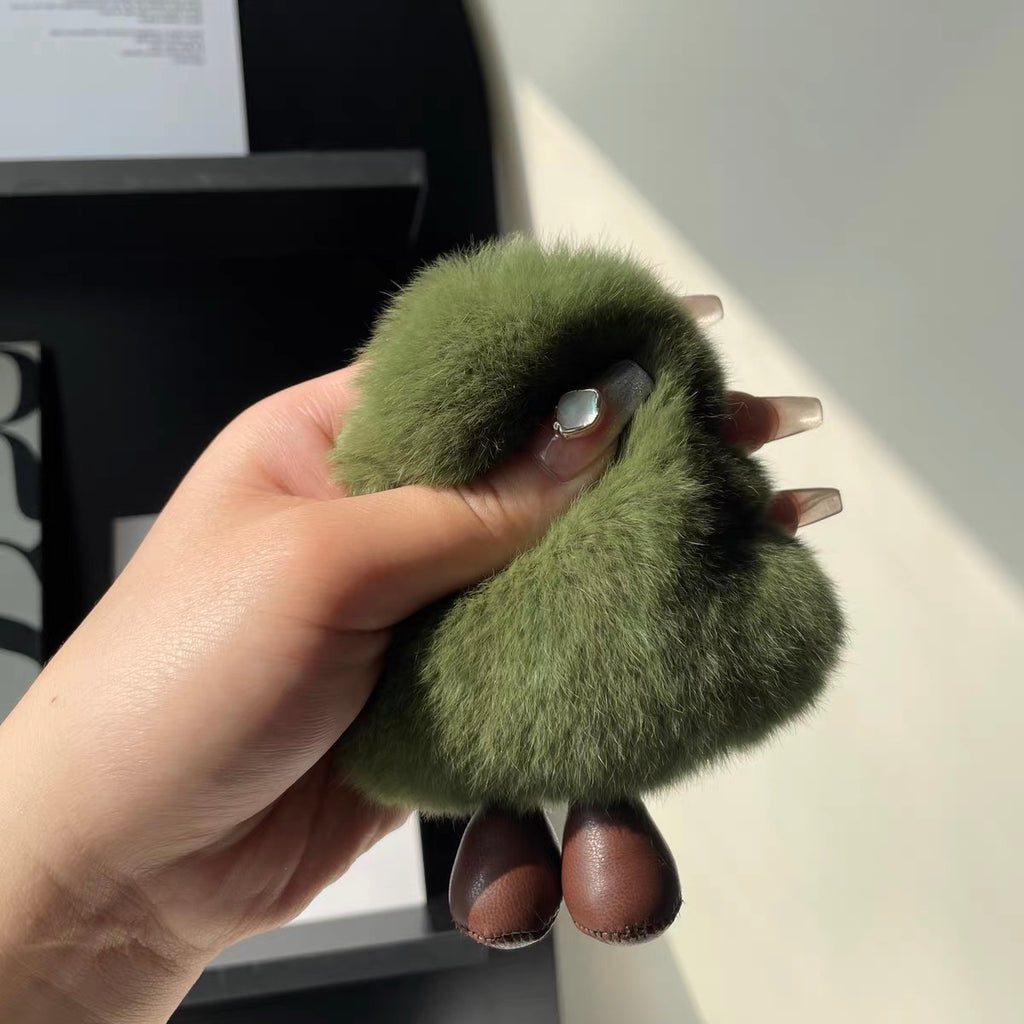 Fluffy Green Bird Bag Charm, Soft Little Plush Pal