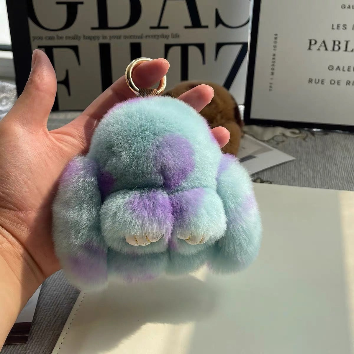 Fluffy Bunny Bag Charm, Soft Plush Keychain Pal