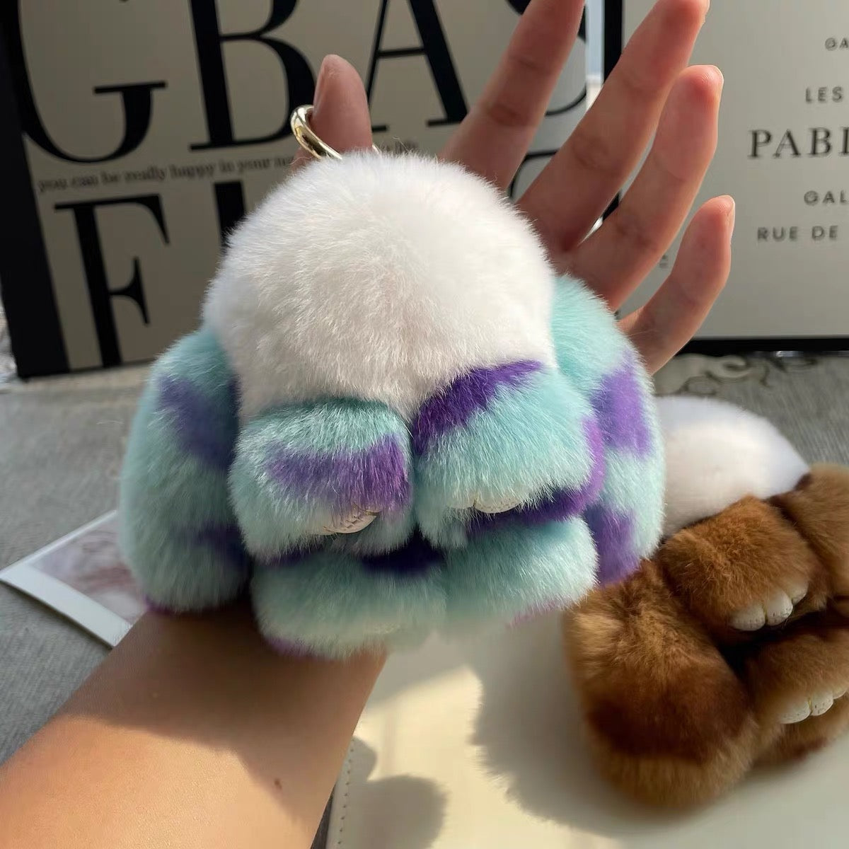 Fluffy Bunny Bag Charm, Soft Plush Keychain Pal