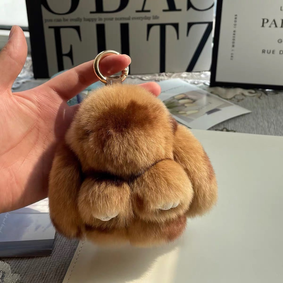 Fluffy Bunny Bag Charm, Soft Plush Keychain Pal
