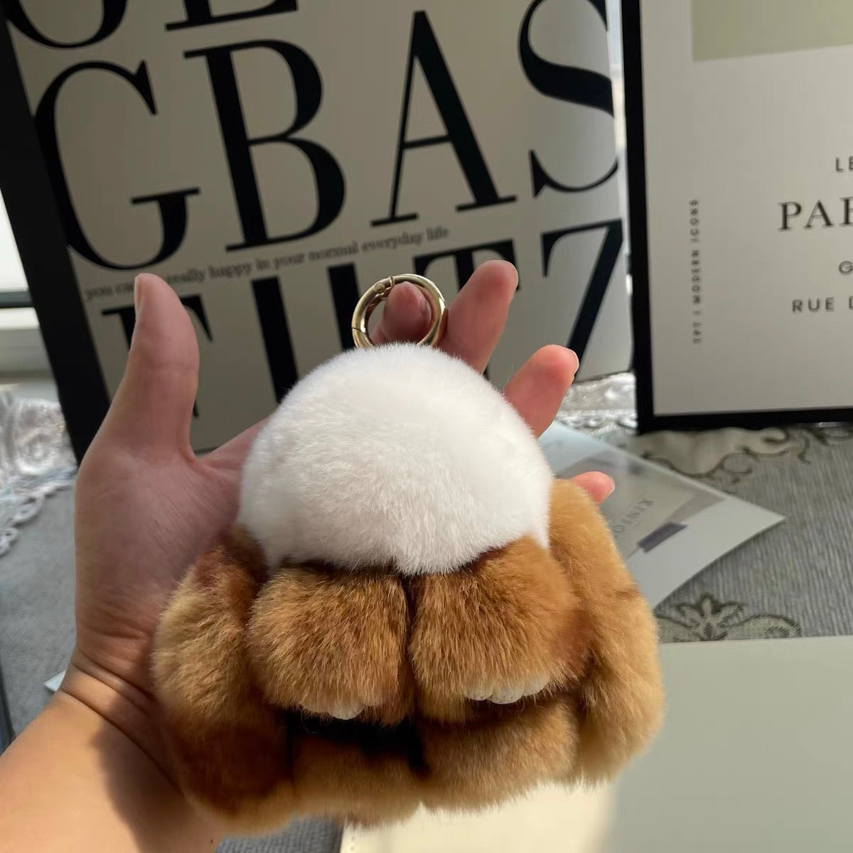 Fluffy Bunny Bag Charm, Soft Plush Keychain Pal