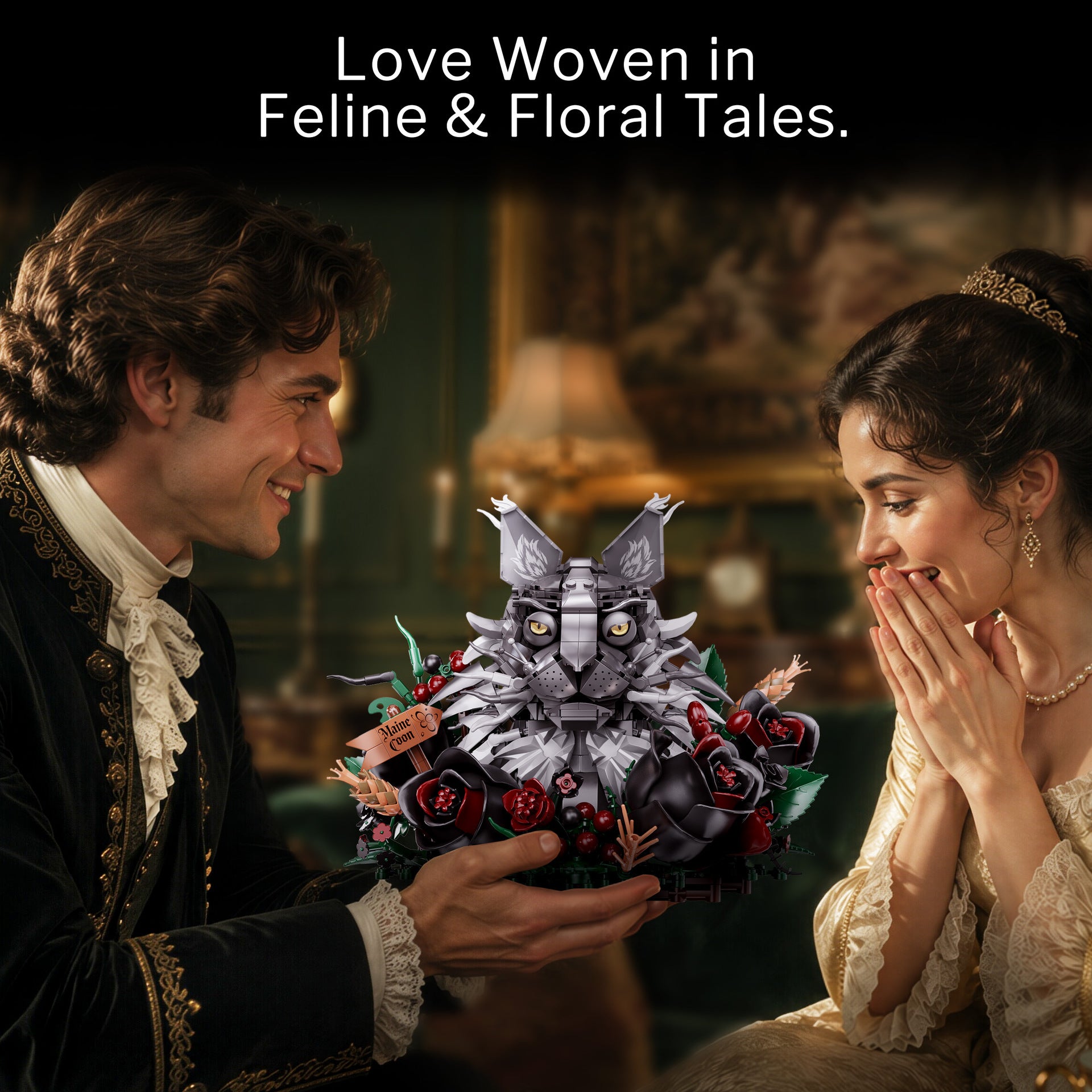 Maine Coon Cat Flower Building Blocks