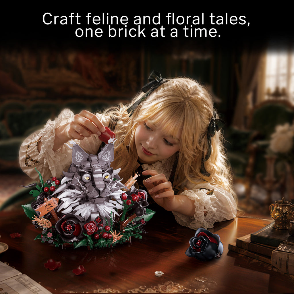 Maine Coon Cat Flower Building Blocks